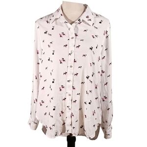 Jane And Delaney White Shirt W Dog Print NWOT Medium